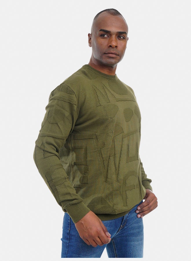 FIRE WOOD FireWood Textured Knit Sweater Crew Neck Long Sleeve For Men- Dark Green - Image 4
